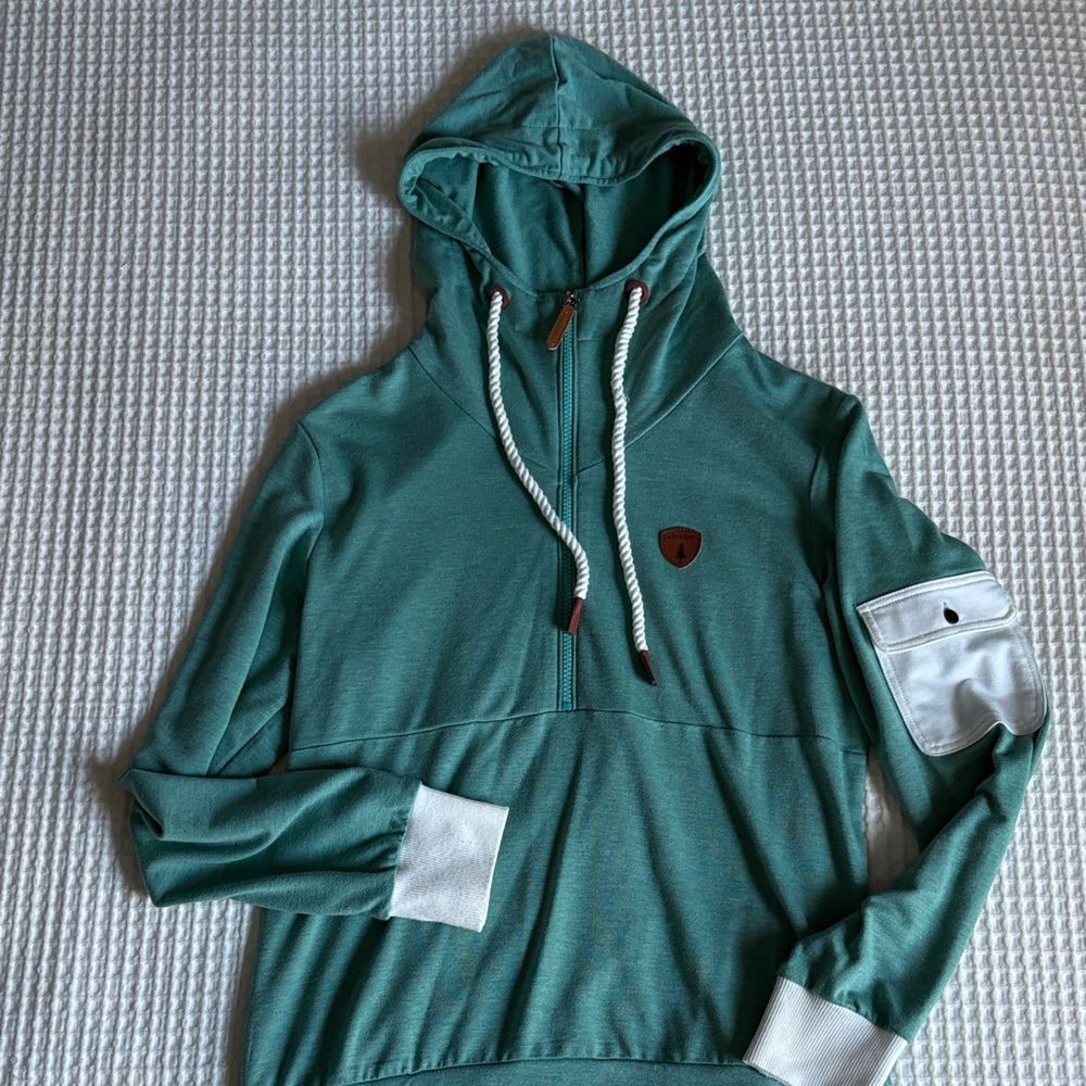 Teal Hooded Pullover with White Accents